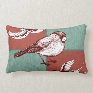 Coussin Rectangle Joli Oiseaux Bruants Rouge Bleu Couleur Bloc Desig