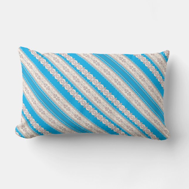 Coussin Rectangle Joli ornement classique bleu blanc rayé (Recto)