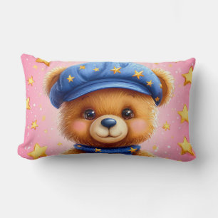 Coussin Rectangle Joli ours en peluche avec casquette bleue