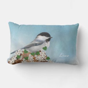 Coussin Rectangle Joli petit oiseau, fleurs et calligraphie