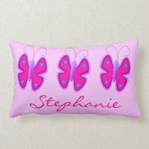 Coussin Rectangle Joli pois rose fait sur commande de papillon pour