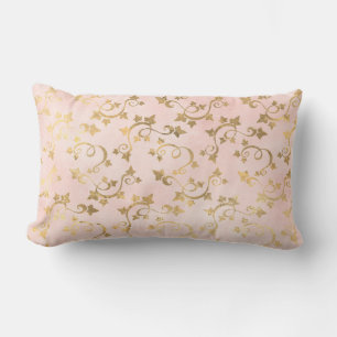 Coussin Rectangle Joli rose blush métallisé or vintage féminin