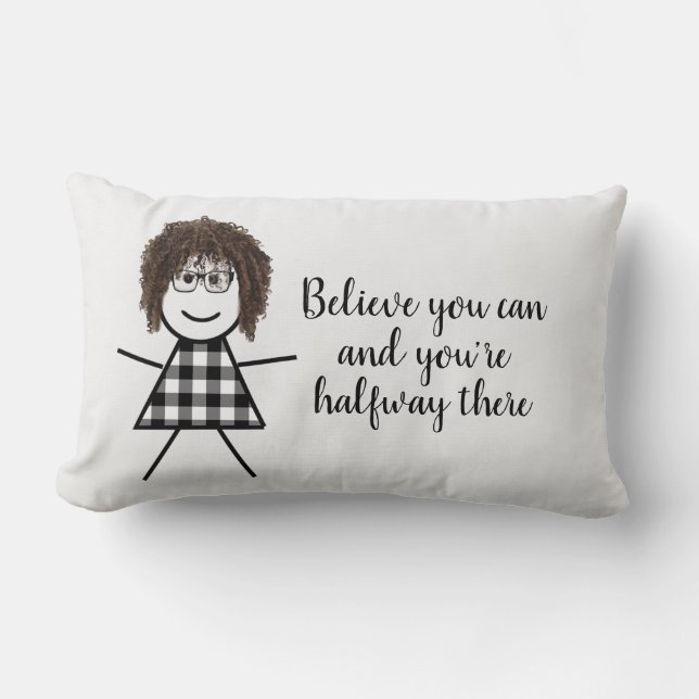 Coussin Rectangle Jolie fille bâton avec cheveux et citation  (Recto)