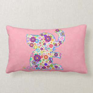Coussin Rectangle Jolie Fleurs Rétro Style Cartoon Eléphant