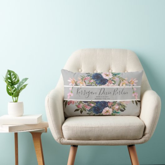 Coussin Rectangle Jolie florale sur mesure Date de naissance Nom de  (Chaise)