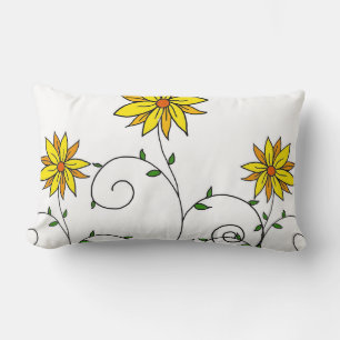 Coussin Rectangle Jolies fleurs jaunes fantaisistes en art doodle