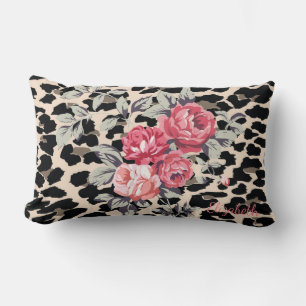 Coussin Rectangle Jolies fleurs modernes sur impression léopard-pers