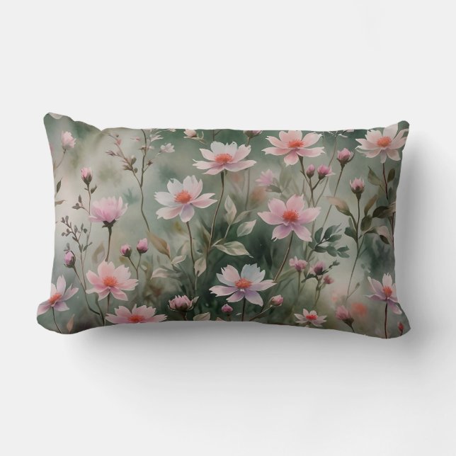 Coussin Rectangle Jolies fleurs sauvages avec fond uni  (Recto)