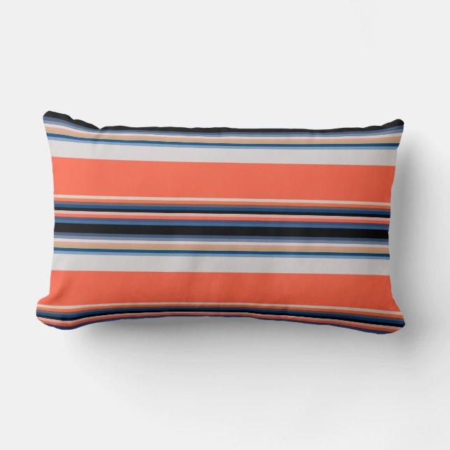 Coussin Rectangle Jolies rayures orange bleu (Recto)