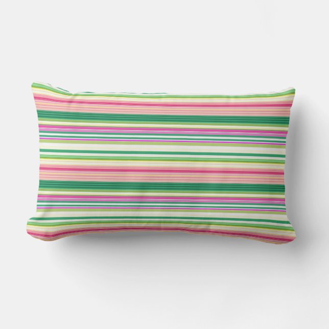 Coussin Rectangle Jolies rayures roses vertes (Recto)