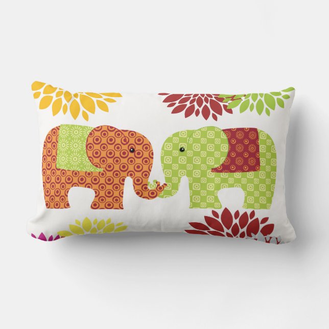Coussin Rectangle Jolis éléphants dans l'amour tenant des fleurs de (Recto)