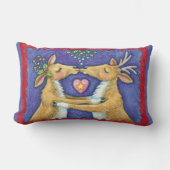 Coussin Rectangle Jolis rennes de Noël, baiser romantique avec du gu (Recto)