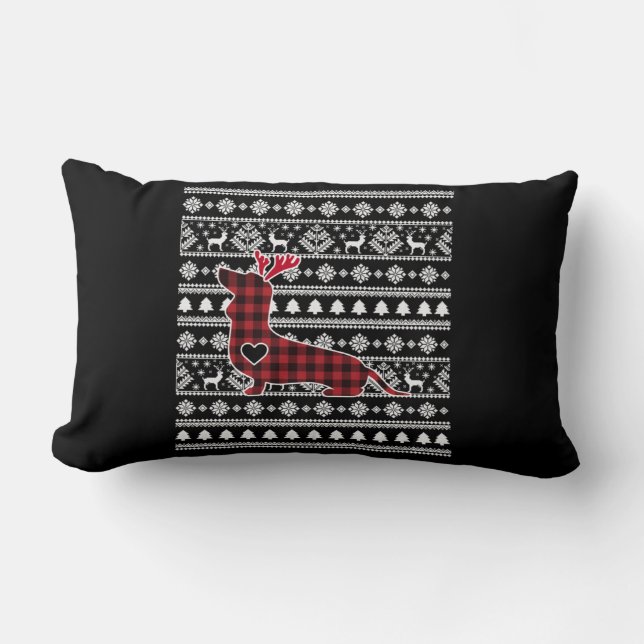 Coussin Rectangle Jour de Noël du chien Dachshund Red Plaid Buffalo (Recto)