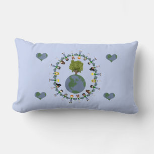 Coussin Rectangle Jour des terres Enfants avec Arbre Whimsical Carto