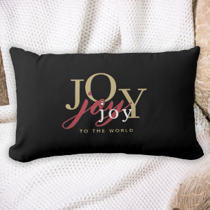 Coussin Rectangle Joy to the World Festive Typographie Noir