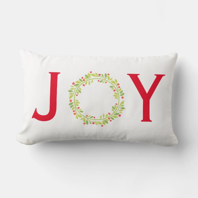 Coussin Rectangle JOY Wreath réversible Noël rouge et vert (Recto)