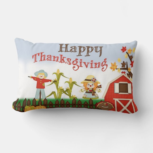 Coussin Rectangle Joyeuse Fête de Thanksgiving dans la cour de la gr (Recto)
