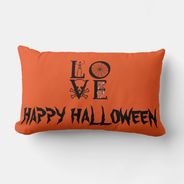 Coussin Rectangle Joyeuse sorcière d'Halloween avec son Broom Orange (Recto)