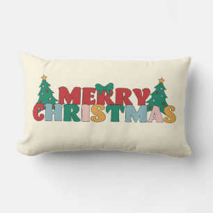 Coussin Rectangle Joyeuse typographie de Noël Pin Arbre Décoré
