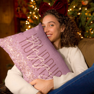 Coussin Rectangle Joyeuses fêtes Noël Fille pourpre Parties scintill