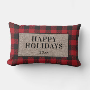 Coussin Rectangle Joyeuses Vacances Rustique Rouge Buffalo Plaid Bur