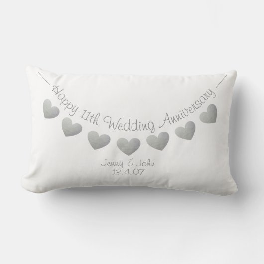 Coussin Rectangle Joyeux 11e anniversaire Mariage Coeurs d'acier (Recto)