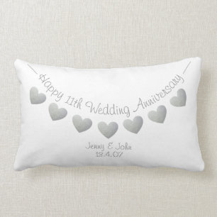 Coussin Rectangle Joyeux 11e anniversaire Mariage Coeurs d'acier