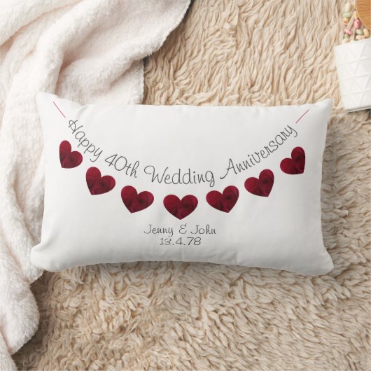 Coussin Rectangle Joyeux 40ème anniversaire de Mariage Ruby Coeurs r (Couverture)