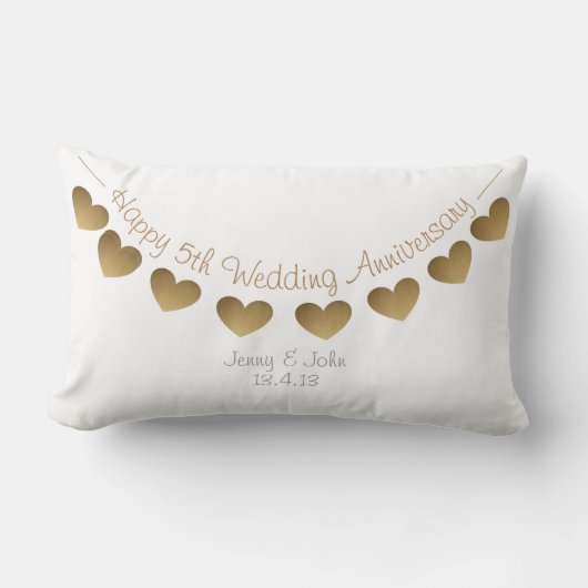 Coussin Rectangle Joyeux 5e anniversaire Mariage, boisé (Recto)
