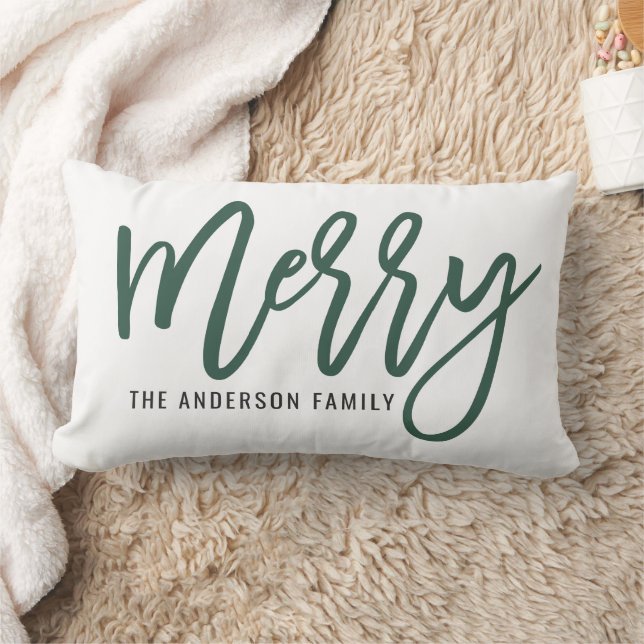 Coussin Rectangle Joyeux Chasseur moderne vert Script Noël de vacanc (Couverture)