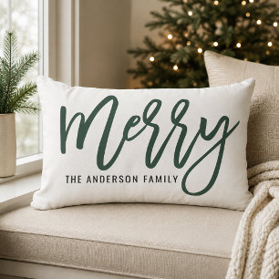 Coussin Rectangle Joyeux chasseur vert écriture famille Noël