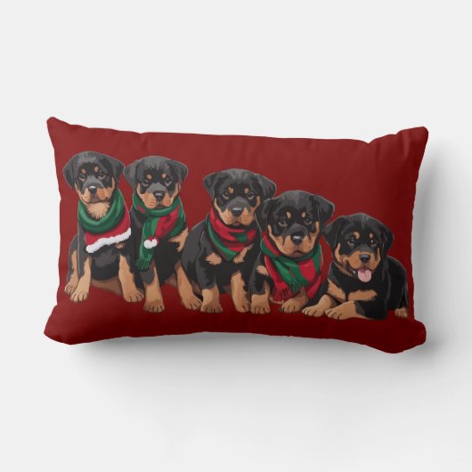 Coussin Rectangle Joyeux Chrismutts Rottweiler Chiots portant des éc (Verso)
