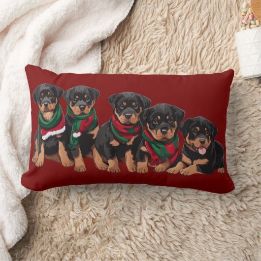 Coussin Rectangle Joyeux Chrismutts Rottweiler Chiots portant des éc (Couverture)