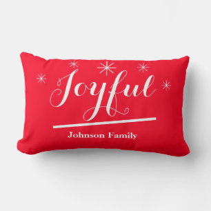 Coussin Rectangle Joyeux Cool Nom de script Rustic Chic Rouge Noël