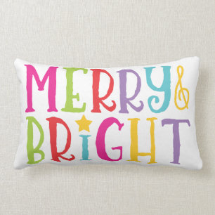 Coussin Rectangle Joyeux et lumineux carreau coloré de Noël