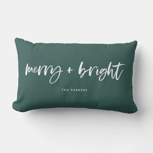 Coussin Rectangle Joyeux et lumineux | Décontracté script vert Noël (Recto)