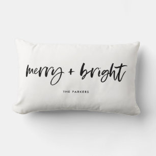 Coussin Rectangle Joyeux et lumineux Noir et blanc de Noël