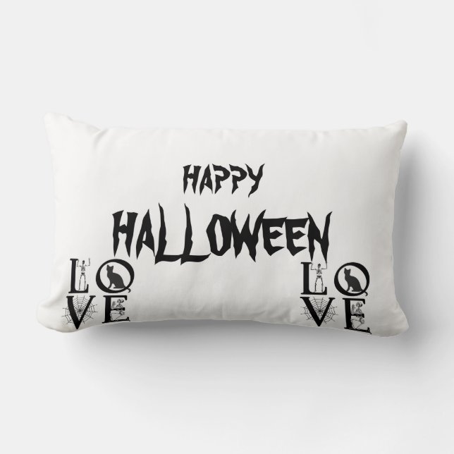 Coussin Rectangle Joyeux Halloween Cat effrayant Crâne Orange Throw (Recto)
