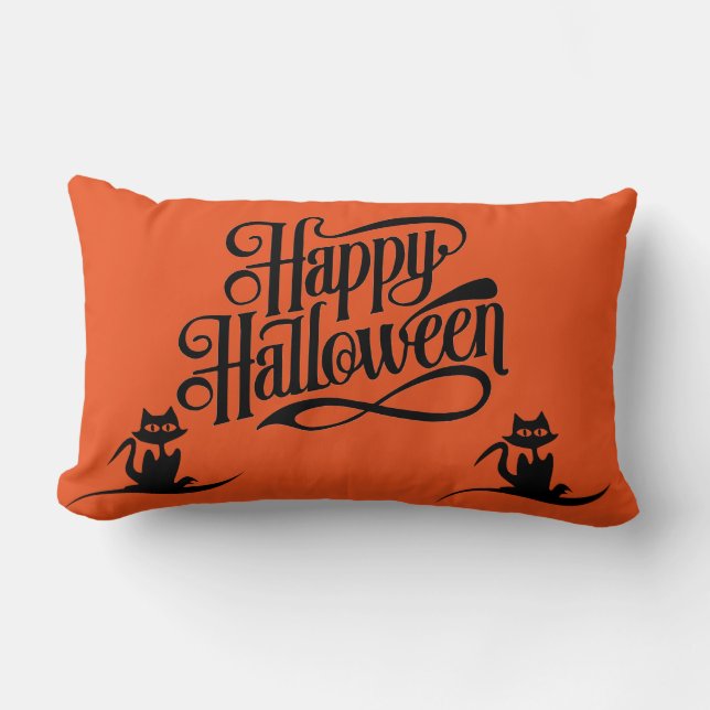 Coussin Rectangle Joyeux Halloween Cat effrayant Orange Throw (Recto)