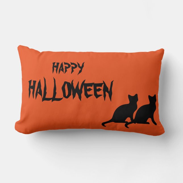 Coussin Rectangle Joyeux Halloween Cat effrayant Orange Throw (Recto)