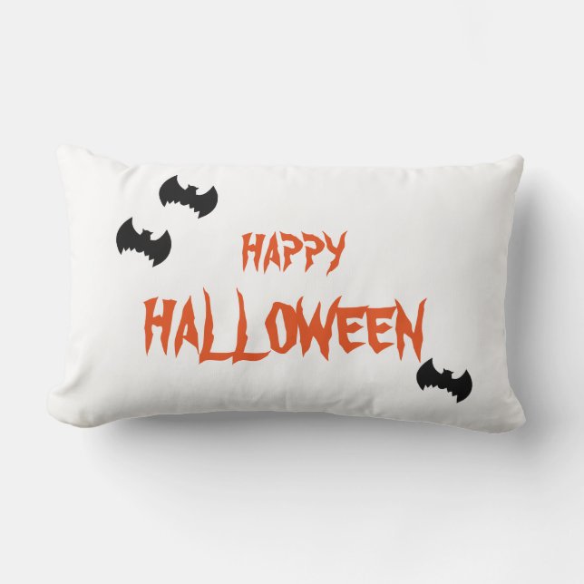Coussin Rectangle Joyeux Halloween Épouvantable Chauve-Souris Blanc  (Recto)