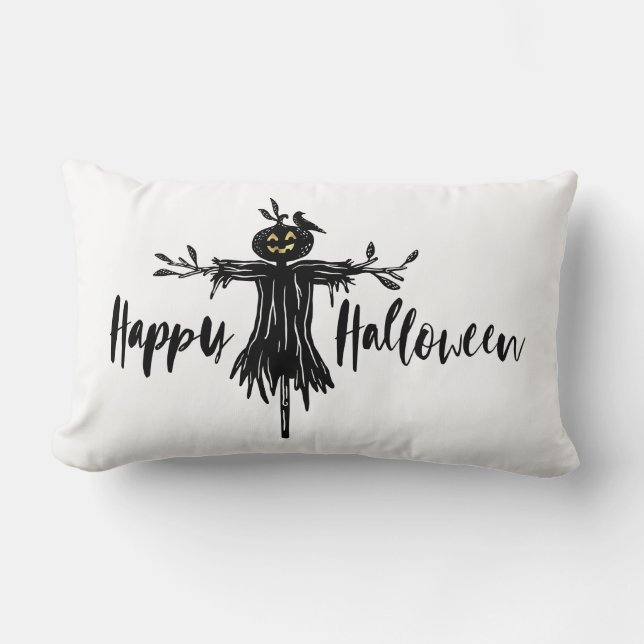 Coussin Rectangle Joyeux Halloween | Or effrayant et écusson noir (Recto)