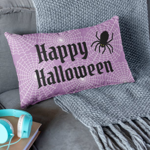 Coussin Rectangle Joyeux Halloween violet effrayant avec l'araignée
