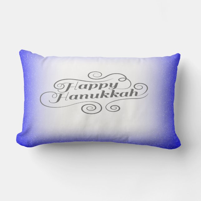Coussin Rectangle Joyeux Hanukkah à fond bleu blanc 2 tons (Recto)