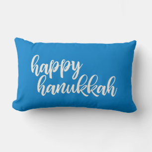 Coussin Rectangle Joyeux Hanukkah lettrage tendance de style bleu