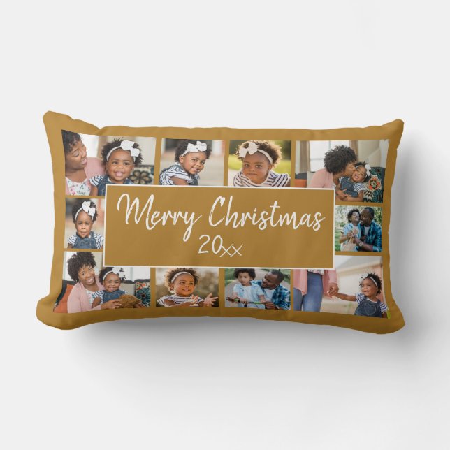 Coussin Rectangle Joyeux Noël 10 Photo Collage Or Jaune (Recto)