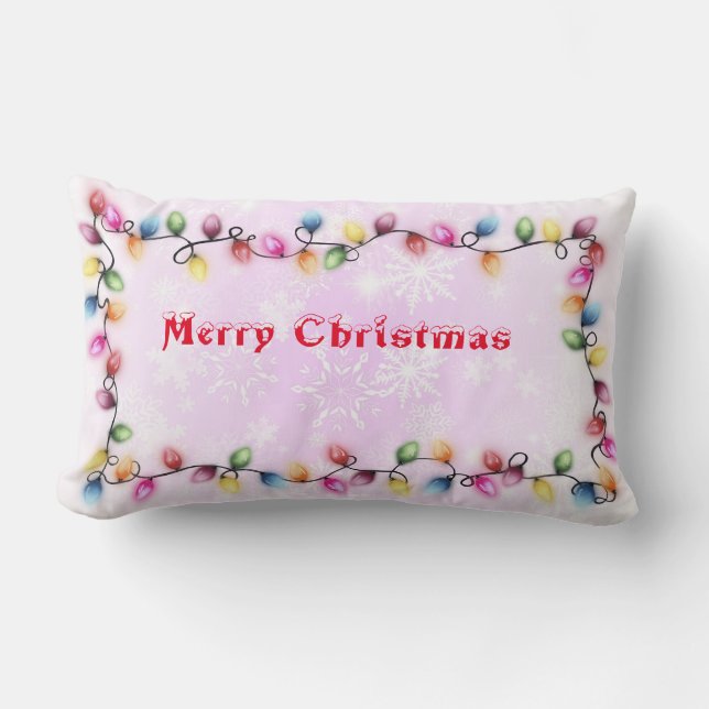 Coussin Rectangle Joyeux Noël avec des lumières de Noël (Recto)