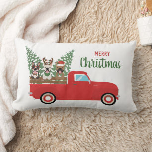 Coussin Rectangle Joyeux Noël Bulldog français camionnette rouge