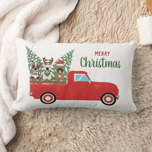 Coussin Rectangle Joyeux Noël Bulldog français camionnette rouge (Couverture)