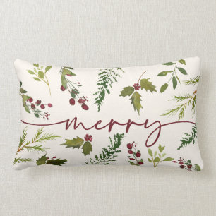 Coussin Rectangle Joyeux Noël hiver Holly Berry Vert